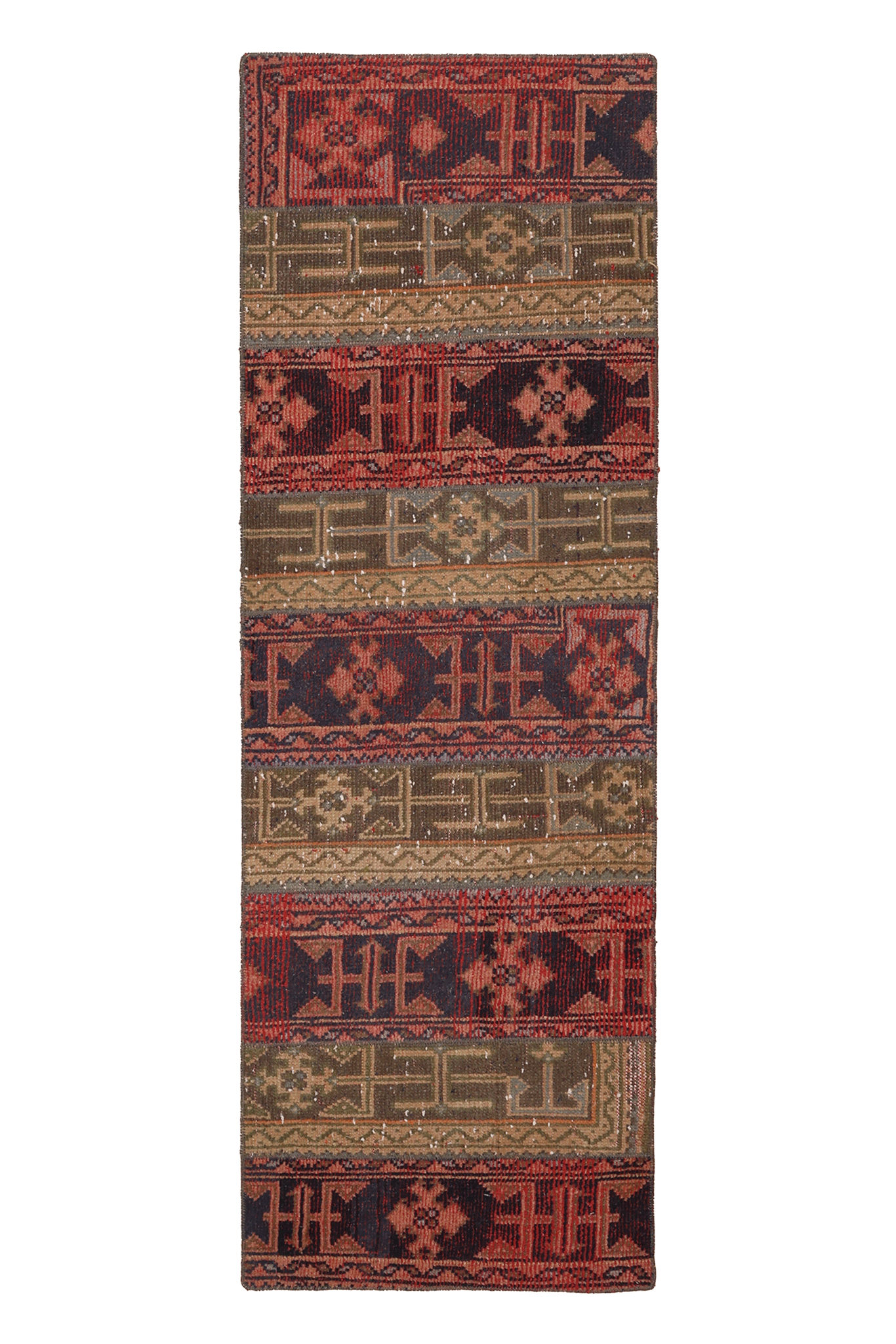 Vintage Konya Turkish Runner Rug 2x6 ft — Red & Brown Geometric (No. 52584)