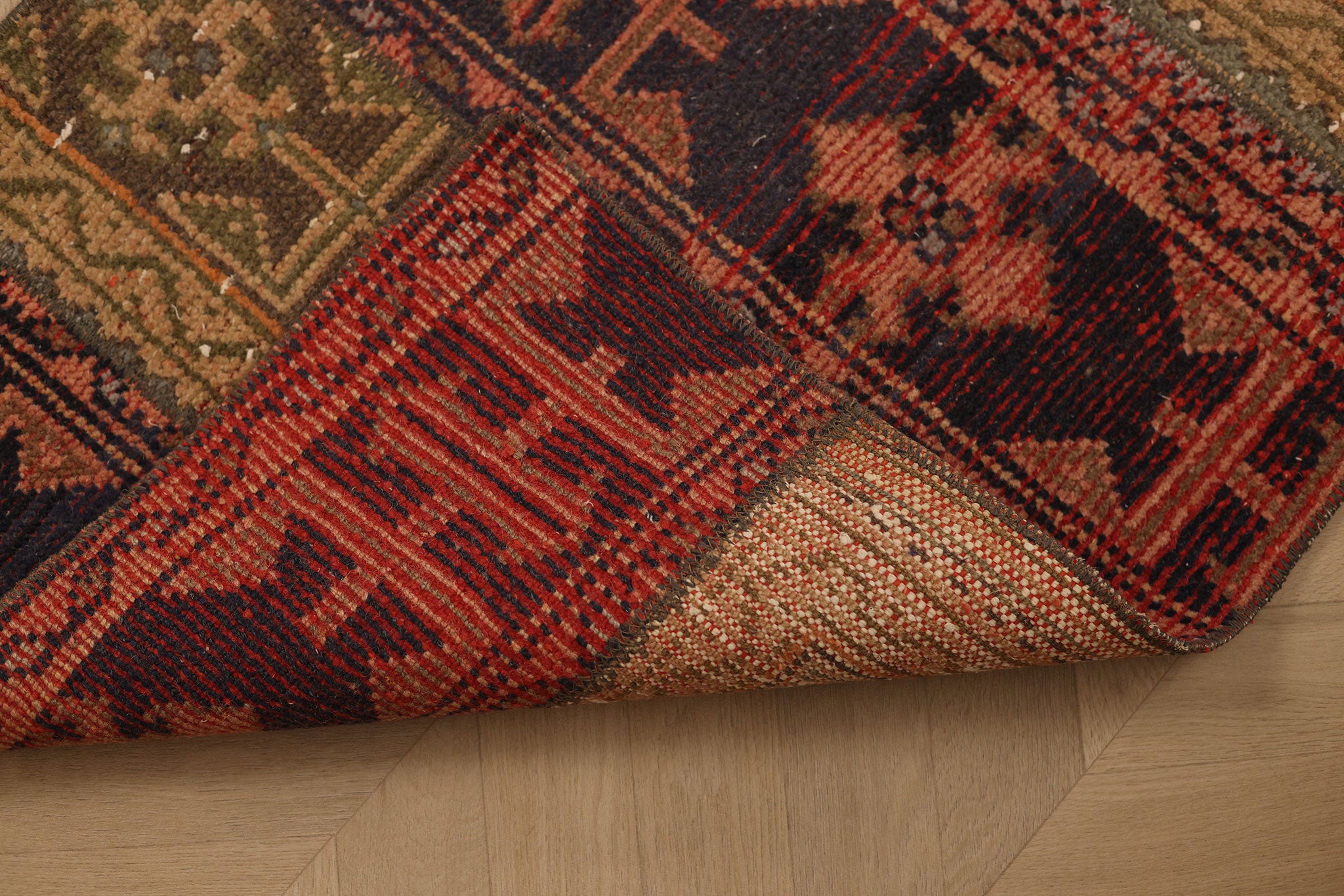 Vintage Konya Turkish Runner Rug 2x6 ft — Red & Brown Geometric (No. 52584)