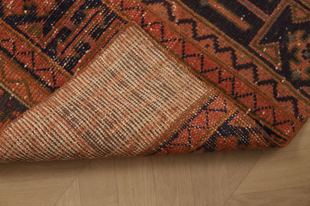 Vintage Konya Turkish Runner Rug 2x8 ft — Red & Brown Geometric