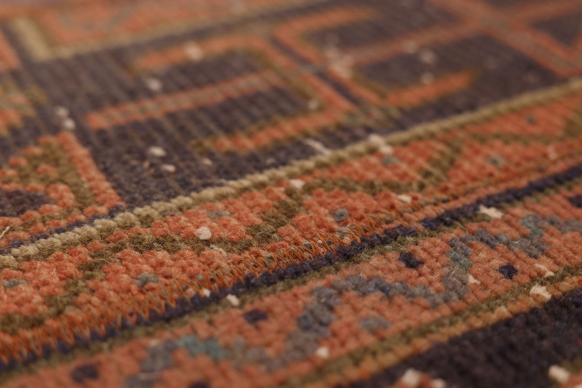 Vintage Konya Turkish Runner Rug 2x8 ft — Red & Brown Geometric