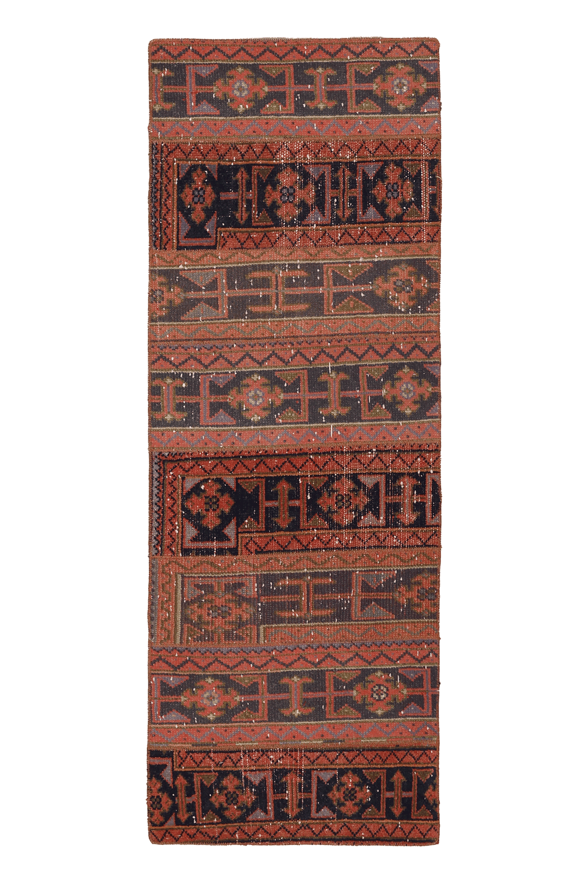 Vintage Konya Turkish Runner Rug 2x6 ft — Red & Brown Geometric