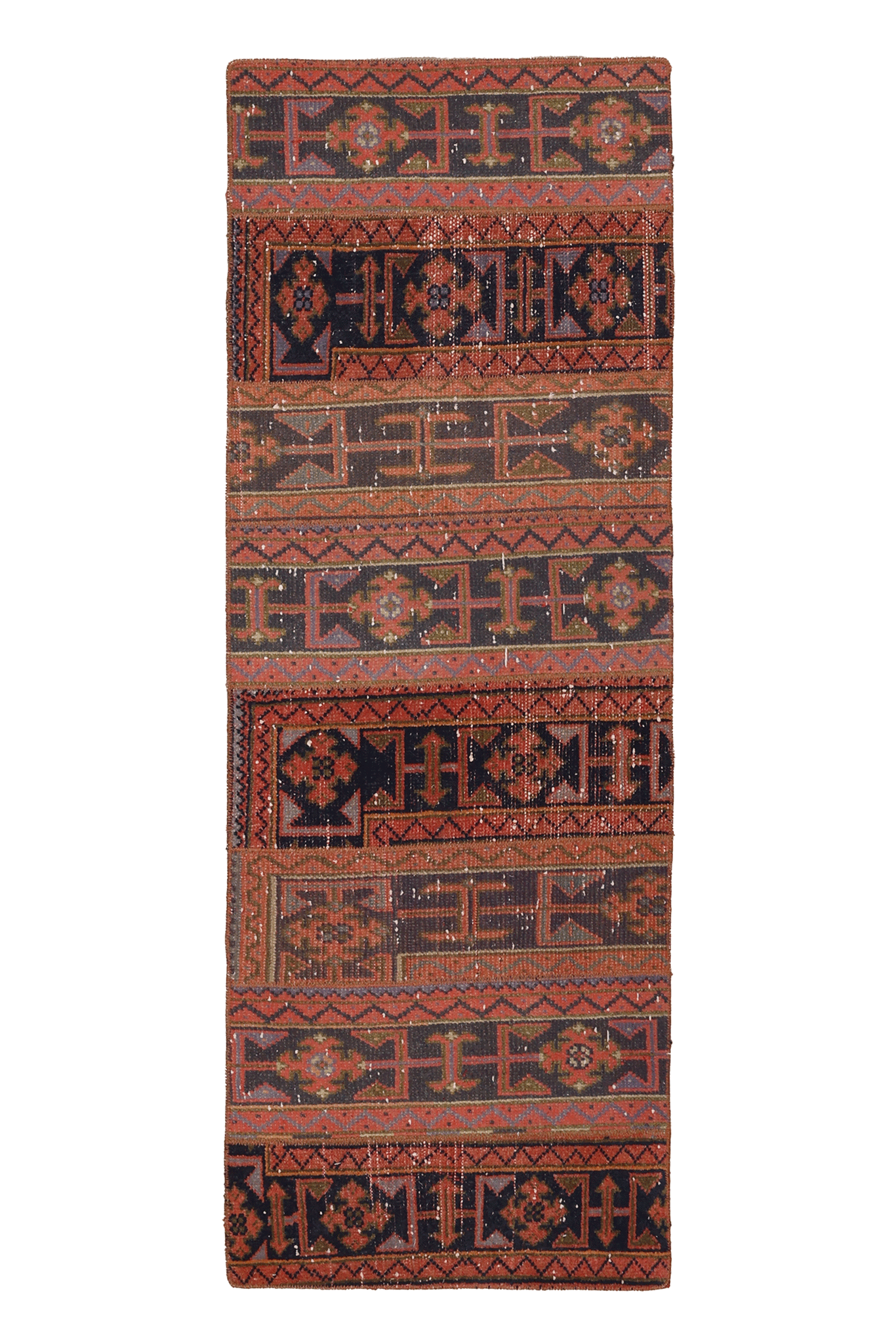 Vintage Konya Turkish Runner Rug 2x6 ft — Red & Brown Geometric