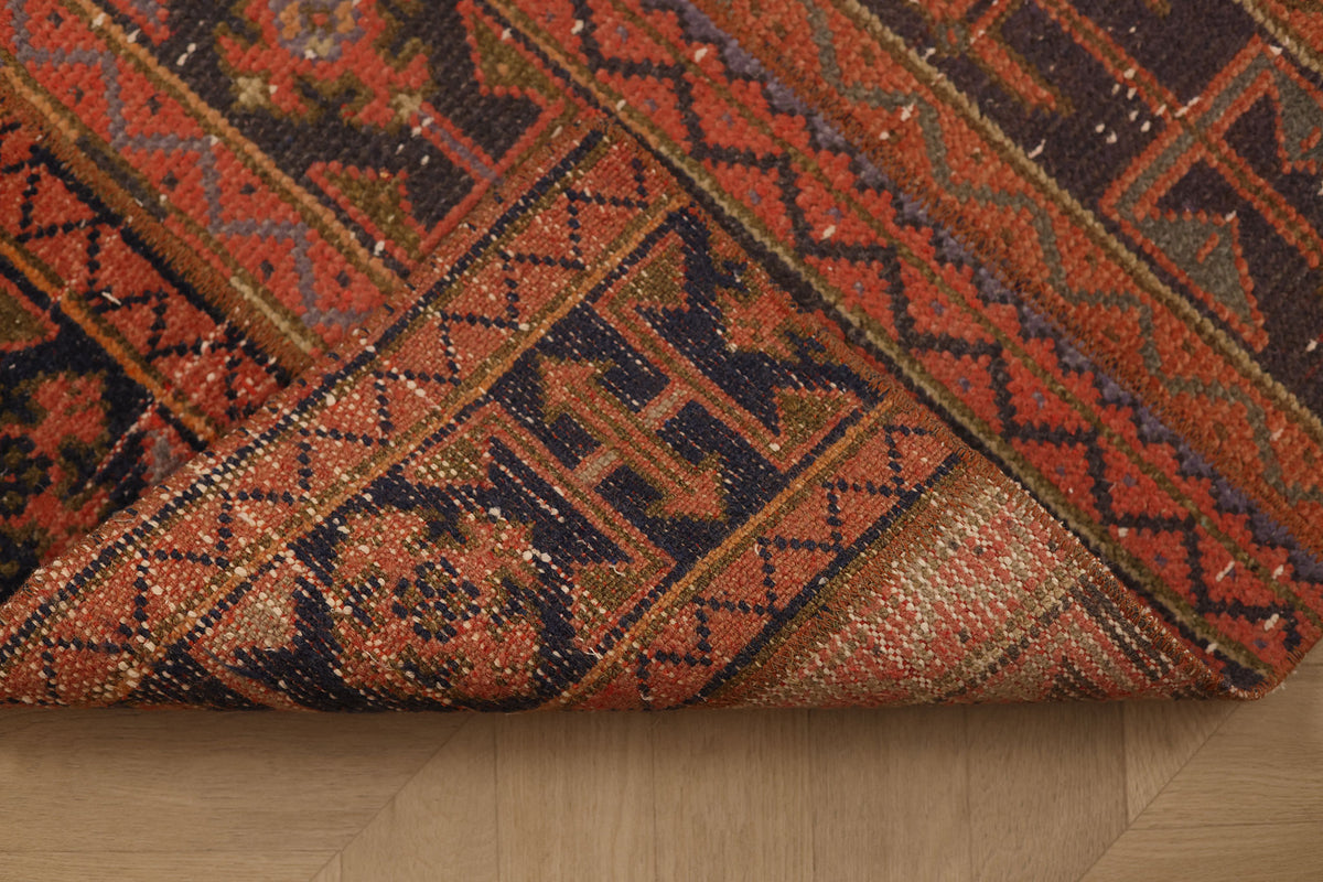 Vintage Konya Turkish Runner Rug 2x6 ft — Red & Brown Geometric