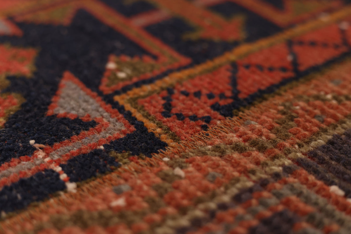 Vintage Konya Turkish Runner Rug 2x6 ft — Red & Brown Geometric