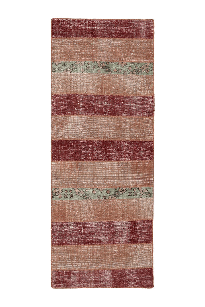 Vintage Malatya Turkish Runner Rug 2x5 ft — Red & Brown Patchwork