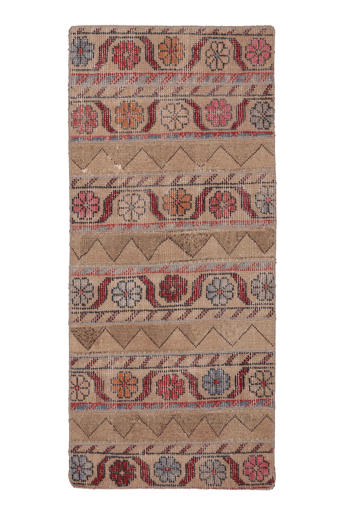 Vintage Malatya Turkish Runner Rug 2x5 ft — Beige & Brown Floral