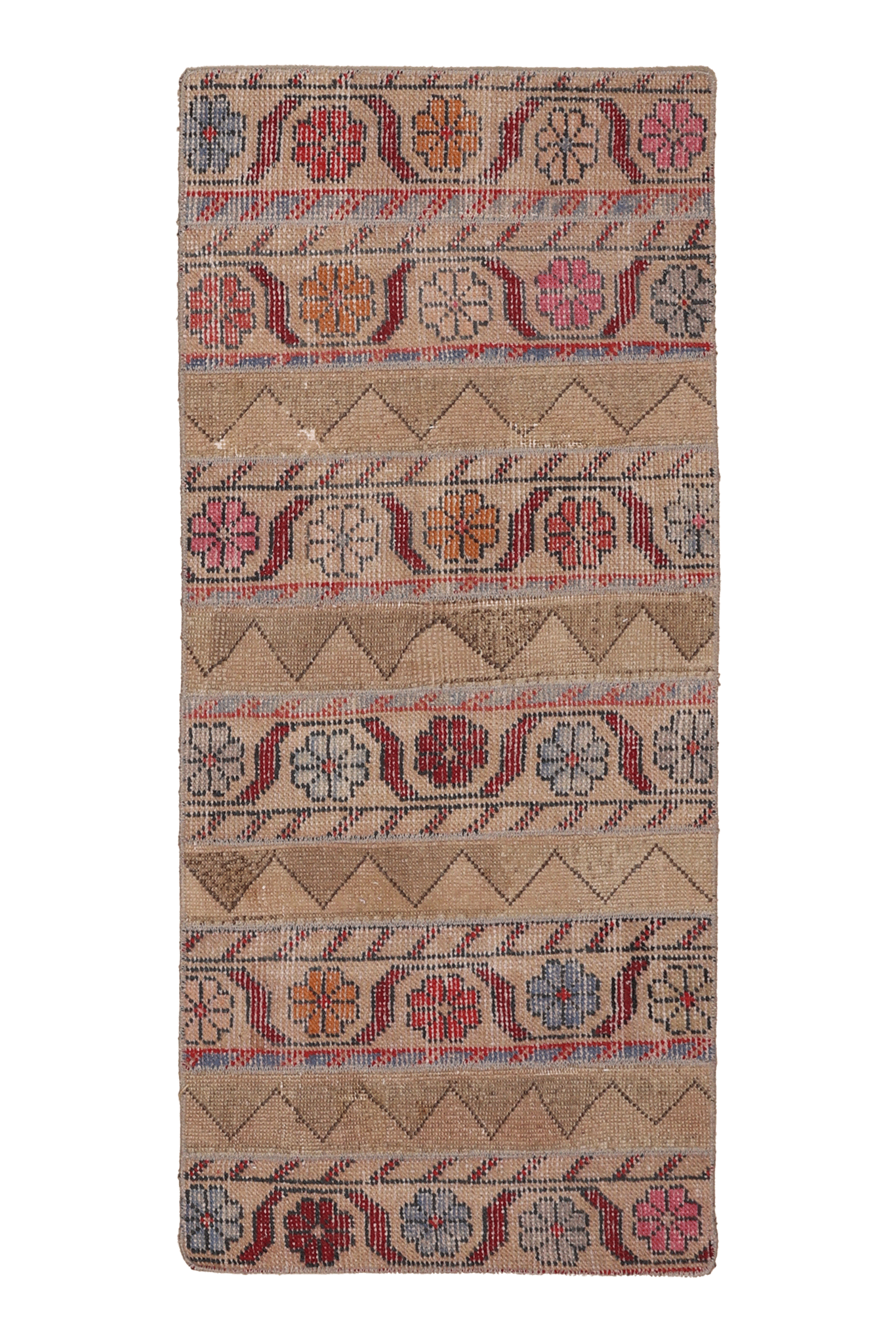 Vintage Malatya Turkish Runner Rug 2x5 ft — Beige & Brown Floral
