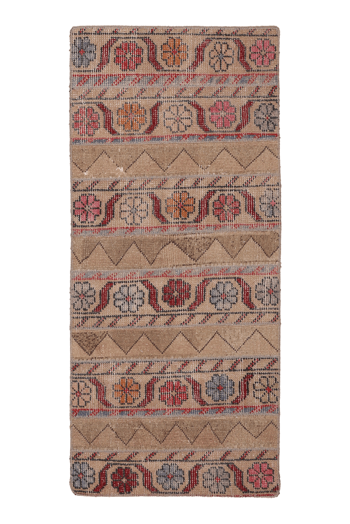 Vintage Malatya Turkish Runner Rug 2x5 ft — Beige & Brown Floral