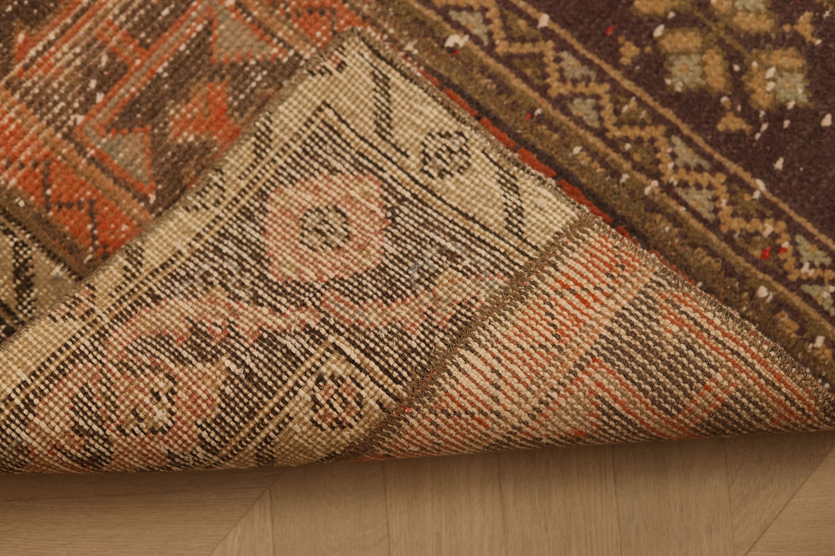 Vintage Malatya Turkish Runner Rug 2x7 ft — Brown & Red Patchwork (No. 52591)