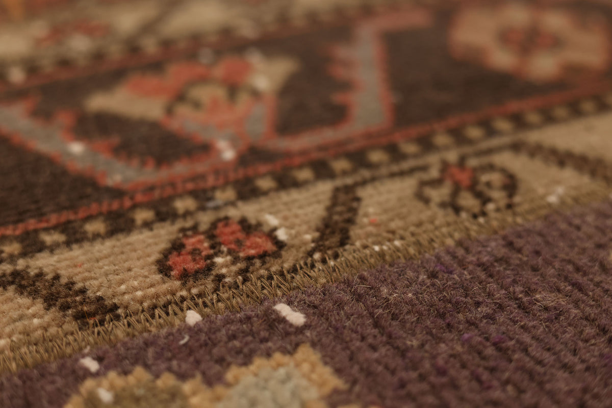 Vintage Malatya Turkish Runner Rug 2x7 ft — Brown & Red Patchwork (No. 52591)