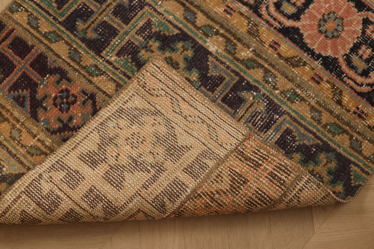 Vintage Malatya Turkish Runner Rug 2x7 ft — Brown & Beige Patchwork