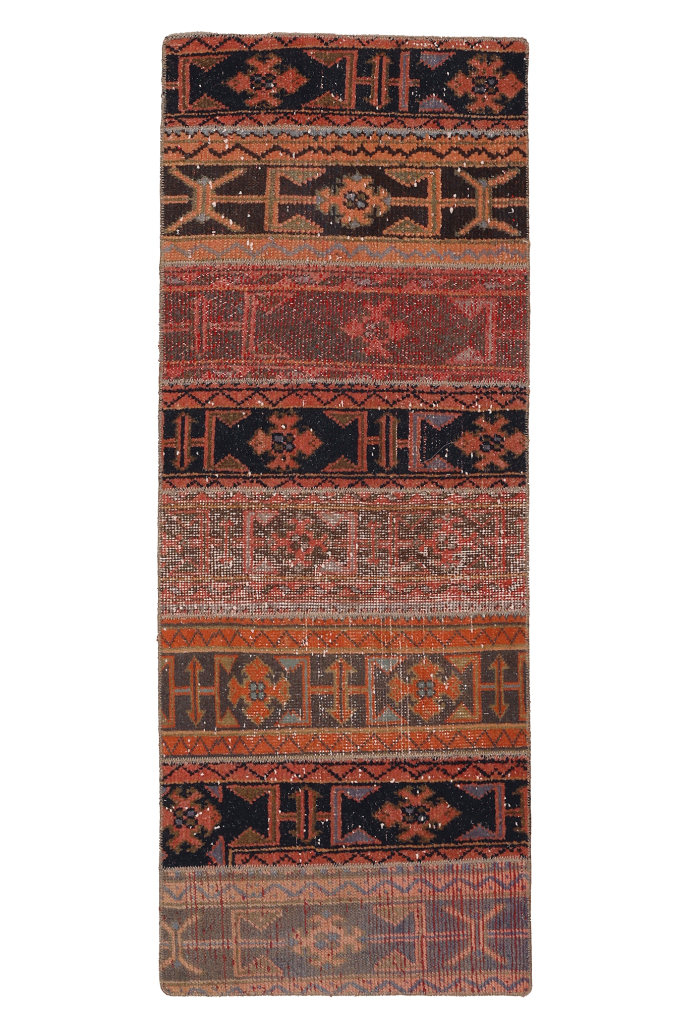 Vintage Konya Turkish Runner Rug 2x5 ft — Orange & Brown Patchwork