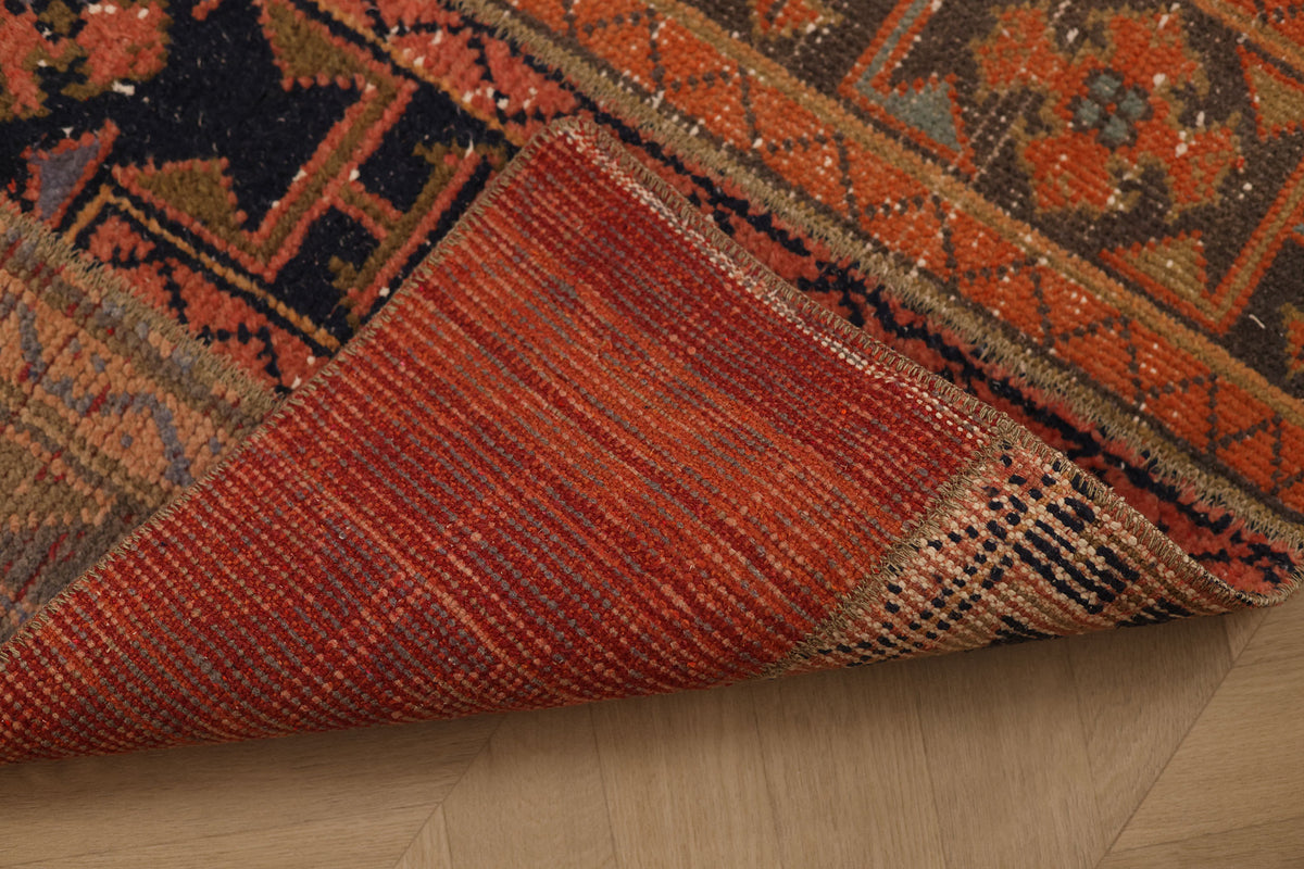 Vintage Konya Turkish Runner Rug 2x5 ft — Orange & Brown Patchwork