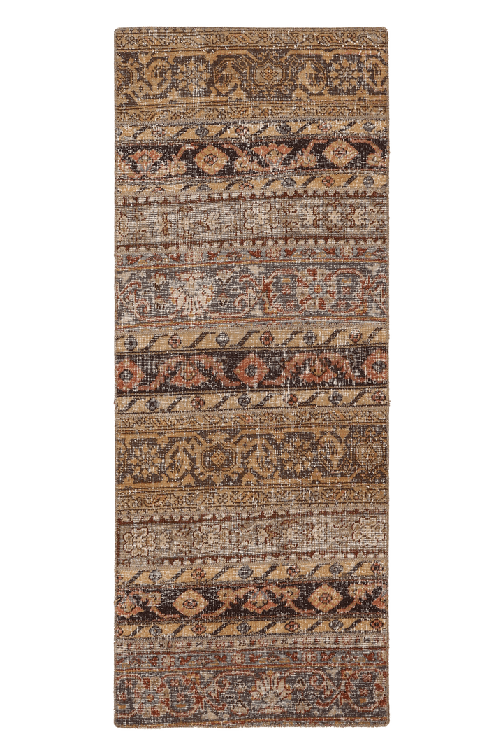 Vintage Malatya Turkish Runner Rug 2x5 ft — Brown & Beige Patchwork