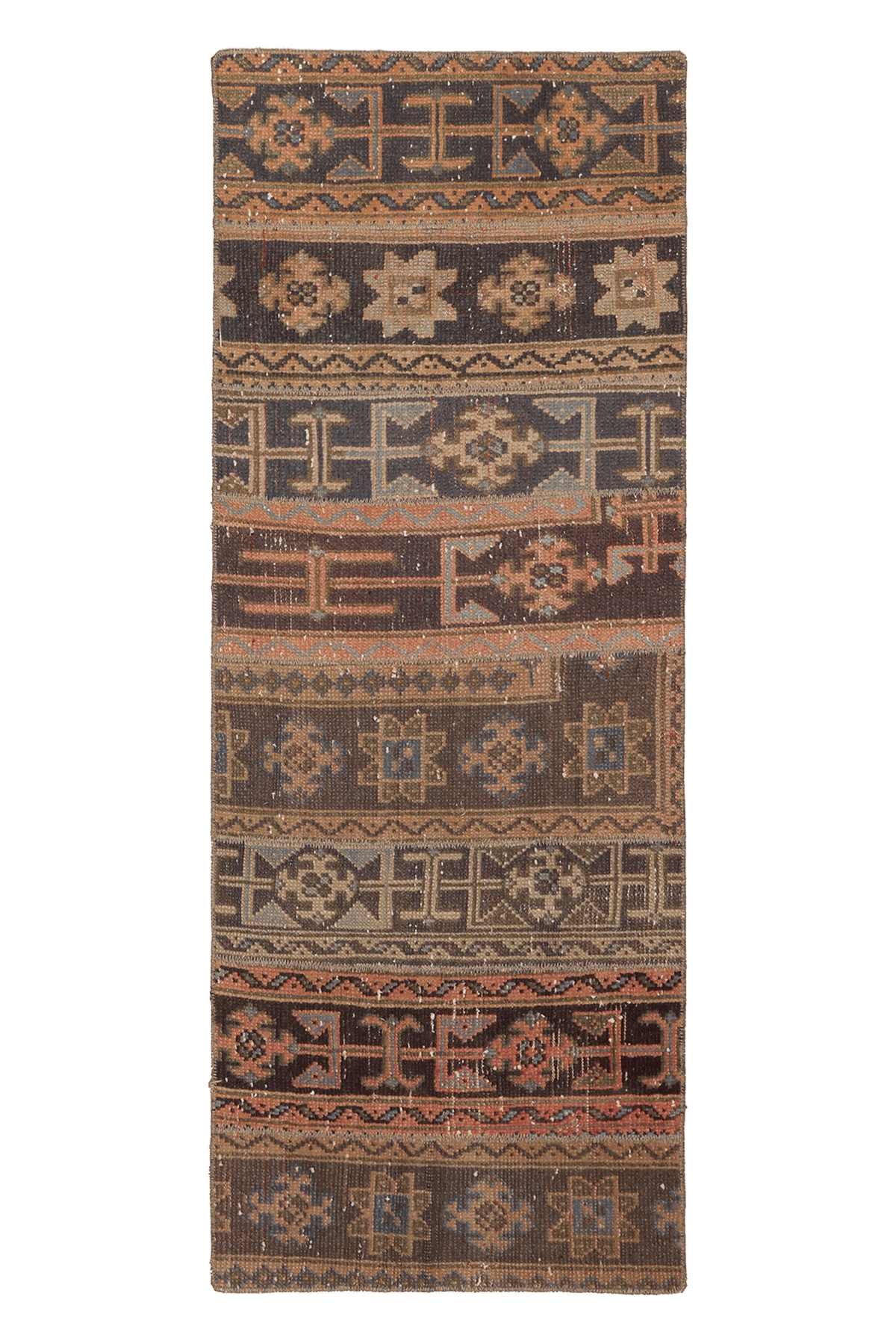 Vintage Konya Turkish Runner Rug 2x5 ft — Brown & Beige Geometric