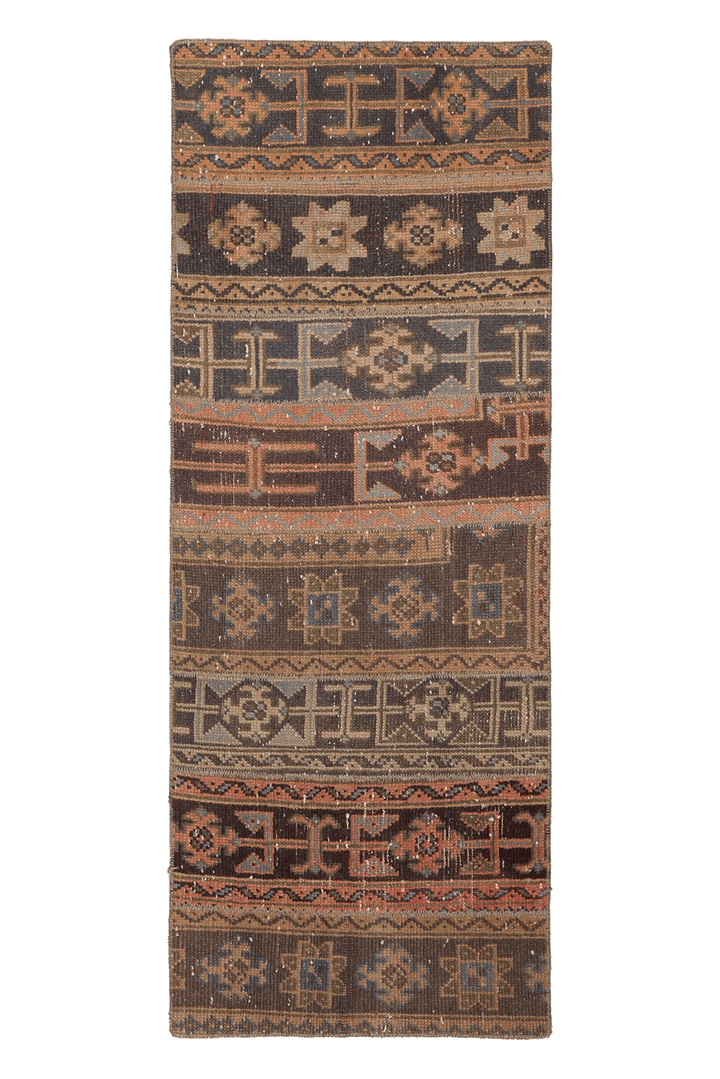 Vintage Konya Turkish Runner Rug 2x5 ft — Brown & Beige Geometric