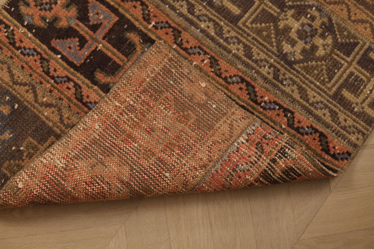 Vintage Konya Turkish Runner Rug 2x5 ft — Brown & Beige Geometric