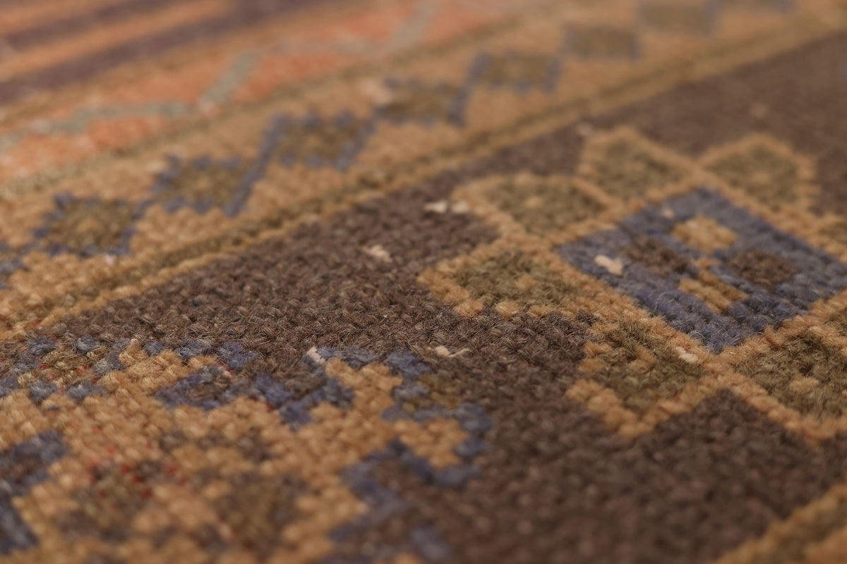 Vintage Konya Turkish Runner Rug 2x5 ft — Brown & Beige Geometric
