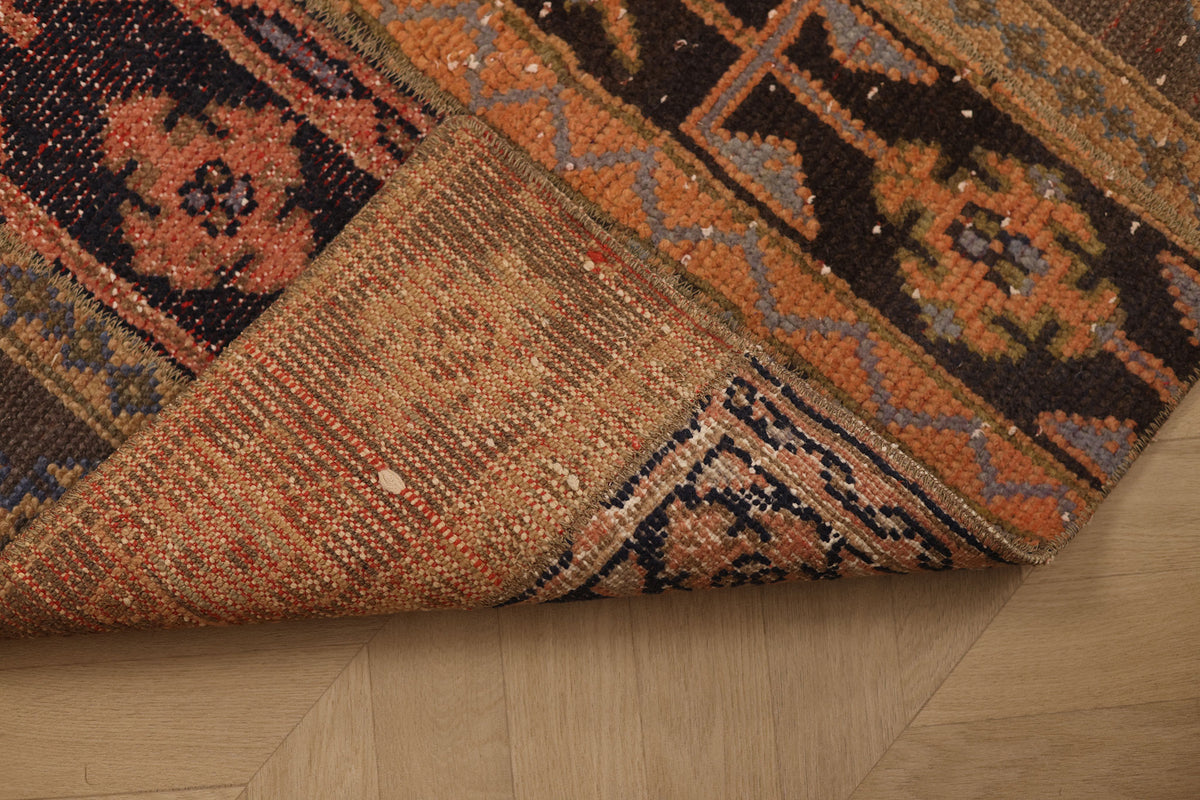 Vintage Konya Turkish Runner Rug 2x6 ft — Brown & Orange Patchwork
