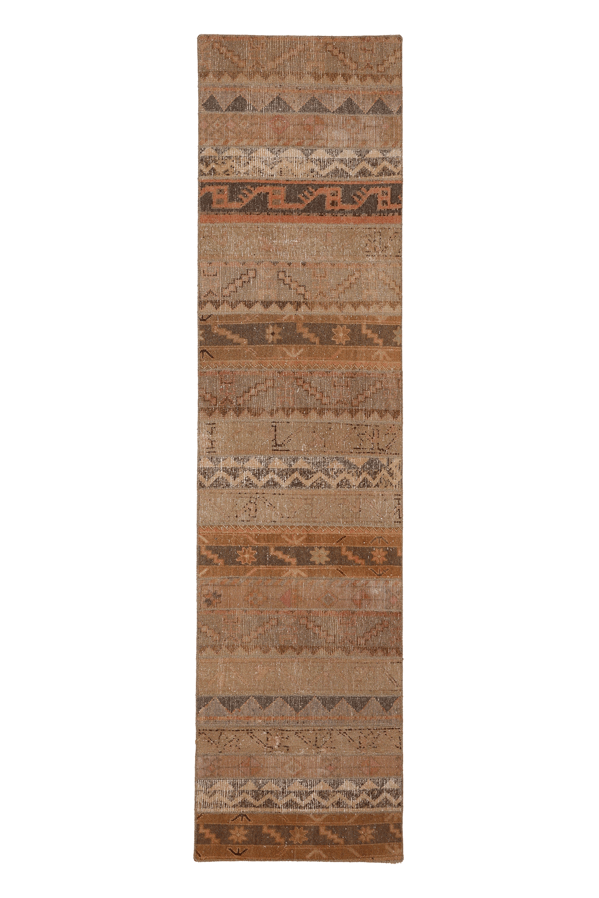 Vintage Malatya Turkish Runner Rug 2x9 ft — Brown & Beige Patchwork