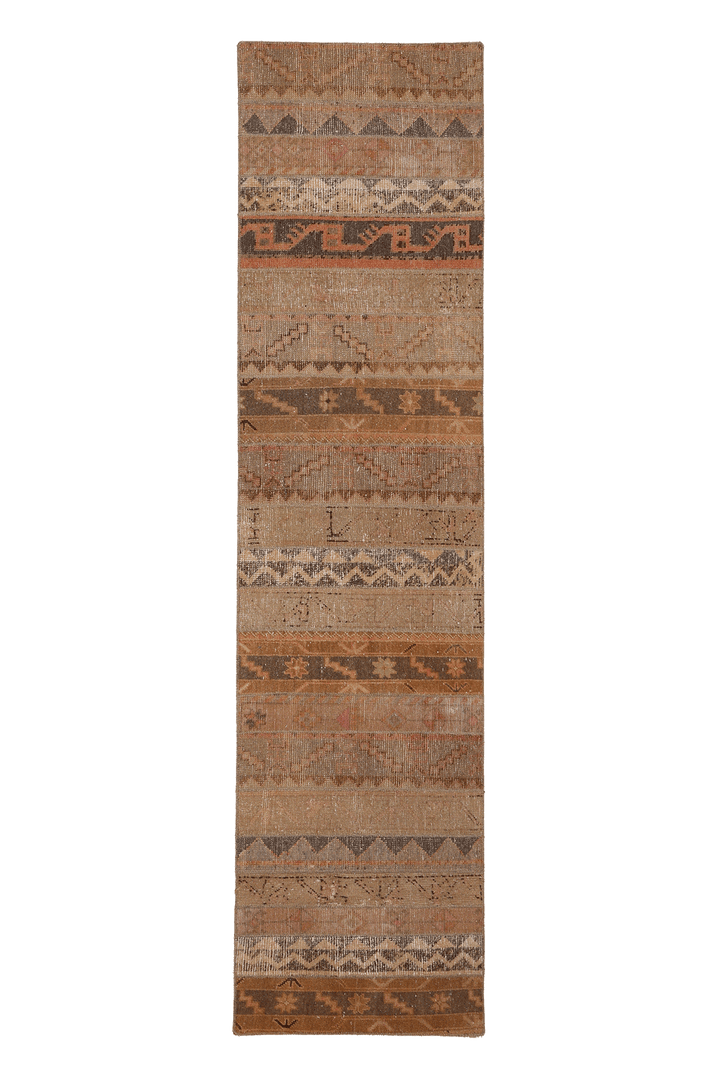 Vintage Malatya Turkish Runner Rug 2x9 ft — Brown & Beige Patchwork