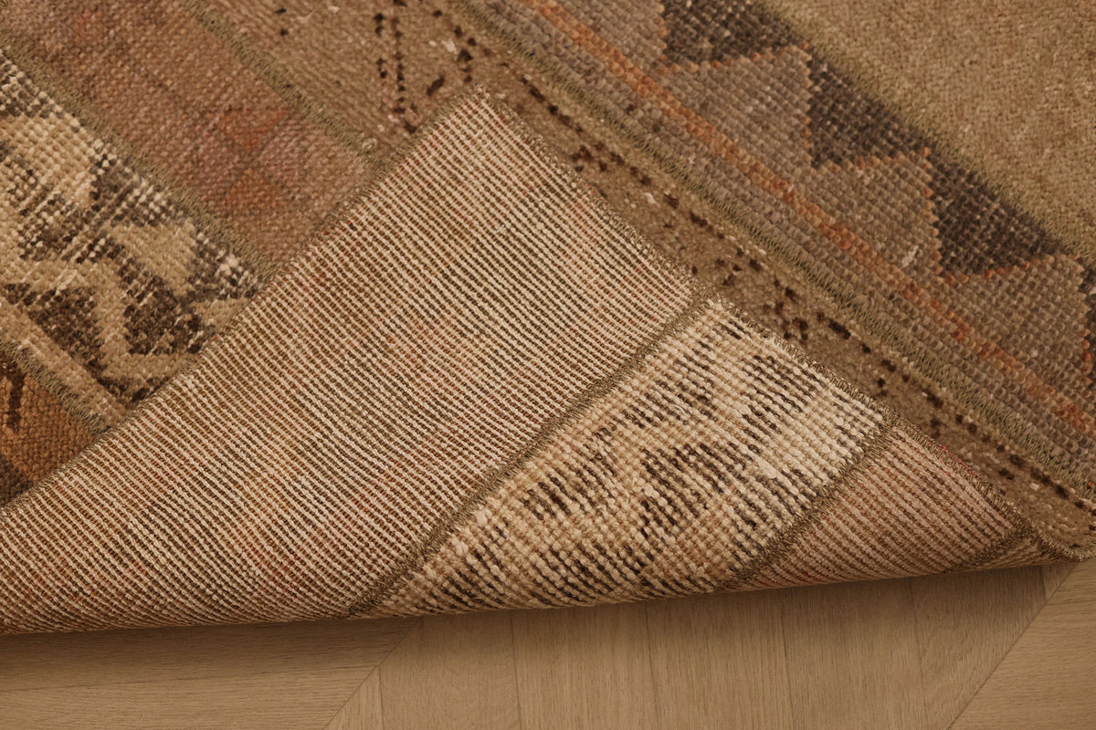 Vintage Malatya Turkish Runner Rug 2x9 ft — Brown & Beige Patchwork