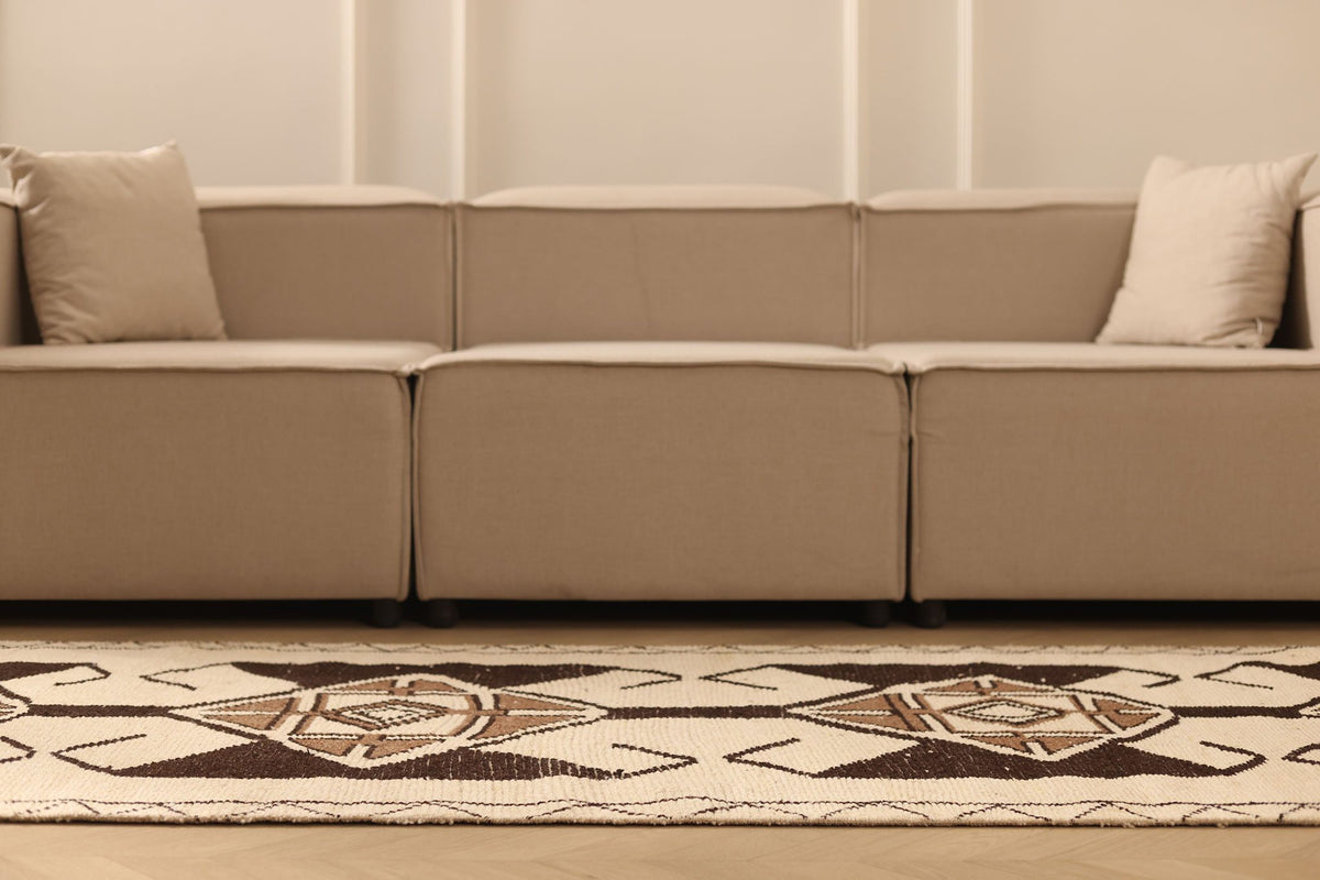 Vintage Southeastern Persian Style Runner Rug 3x13 ft — Beige & Brown Geometric