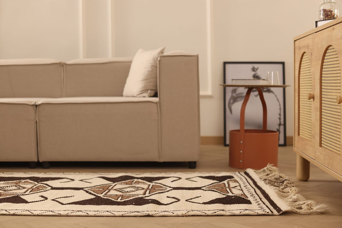 Vintage Southeastern Persian Style Runner Rug 3x13 ft — Beige & Brown Geometric
