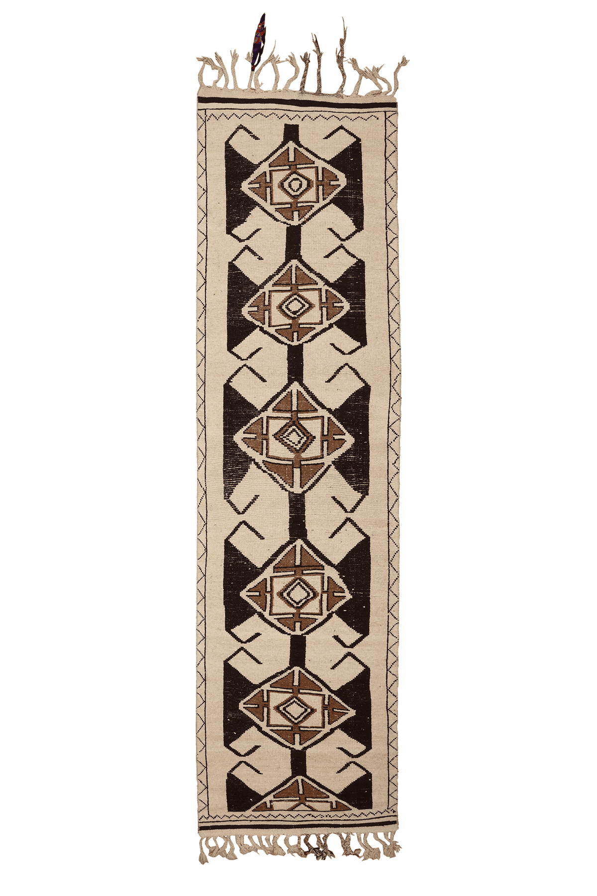 Vintage Southeastern Persian Style Runner Rug 3x13 ft — Beige & Brown Geometric
