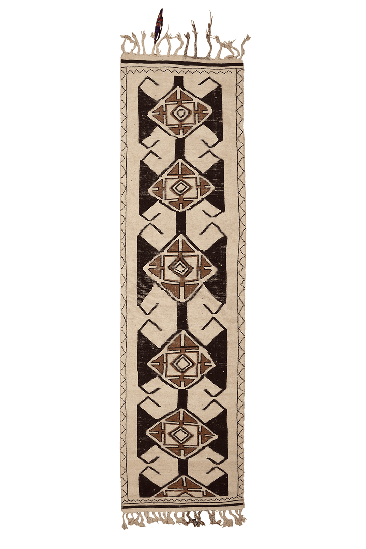 Vintage Southeastern Persian Style Runner Rug 3x13 ft — Beige & Brown Geometric