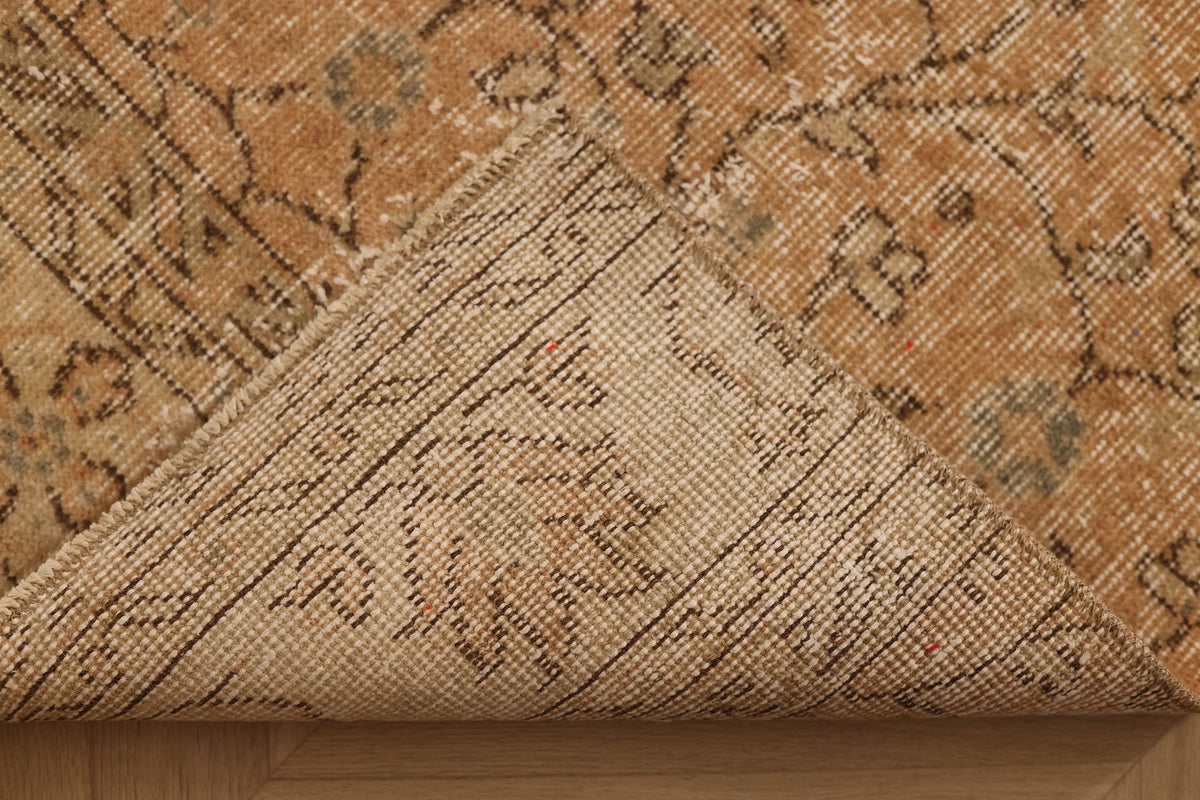 Vintage Isparta Turkish Runner Rug 2x11 ft — Beige & Brown Floral
