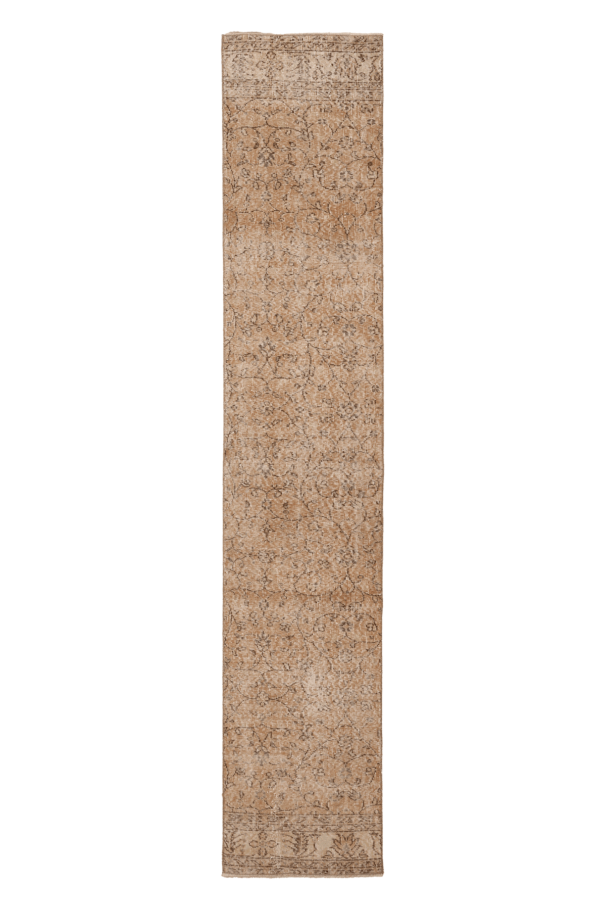 Vintage Isparta Turkish Runner Rug 2x11 ft — Beige & Brown Floral