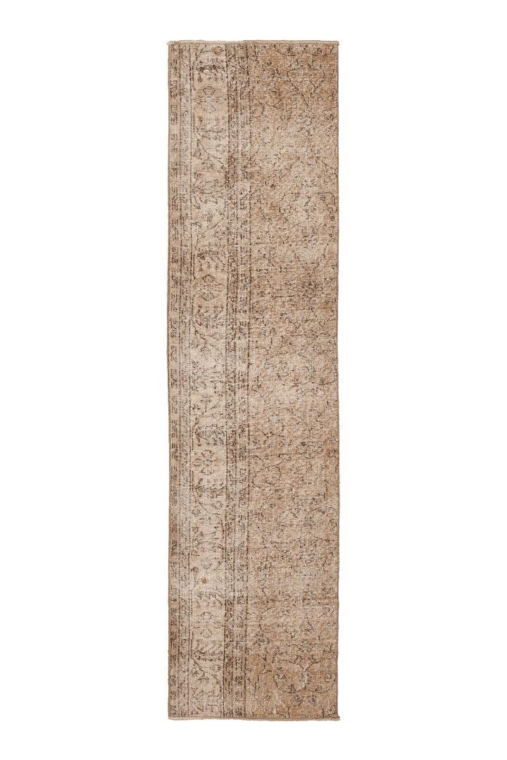 Vintage Isparta Turkish Runner Rug 2x8 ft — Beige & Brown Floral