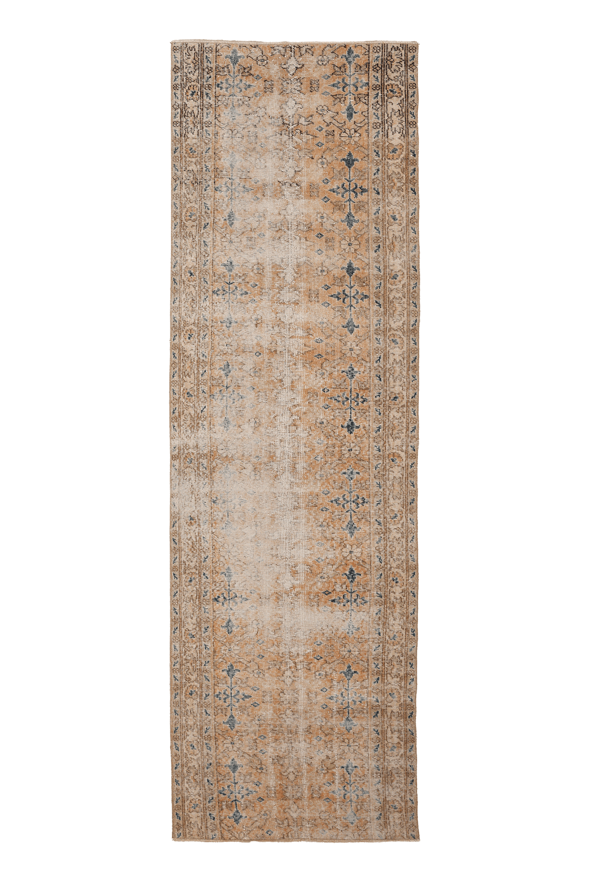 Vintage Isparta Turkish Runner Rug 3x10 ft — Beige & Orange Floral
