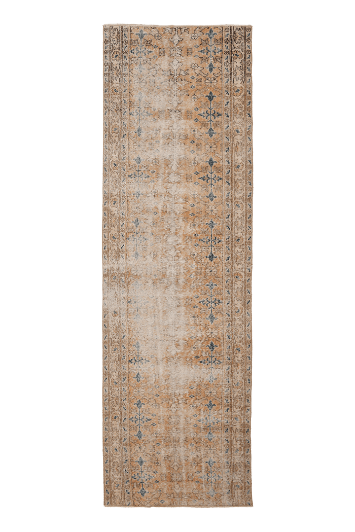 Vintage Isparta Turkish Runner Rug 3x10 ft — Beige & Orange Floral