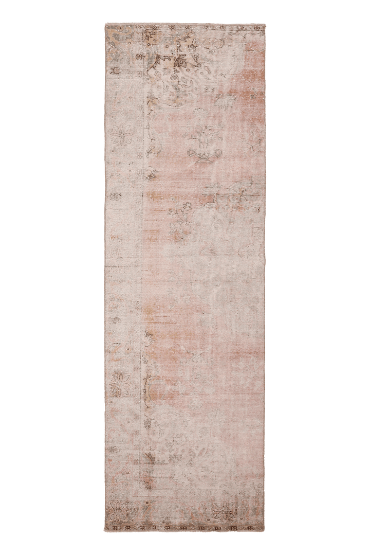 Vintage Isparta Turkish Runner Rug 3x10 ft — Pink & Beige Floral