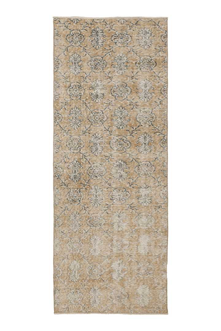 Vintage Isparta Turkish Runner Rug 3x7 ft — Beige & Brown Floral