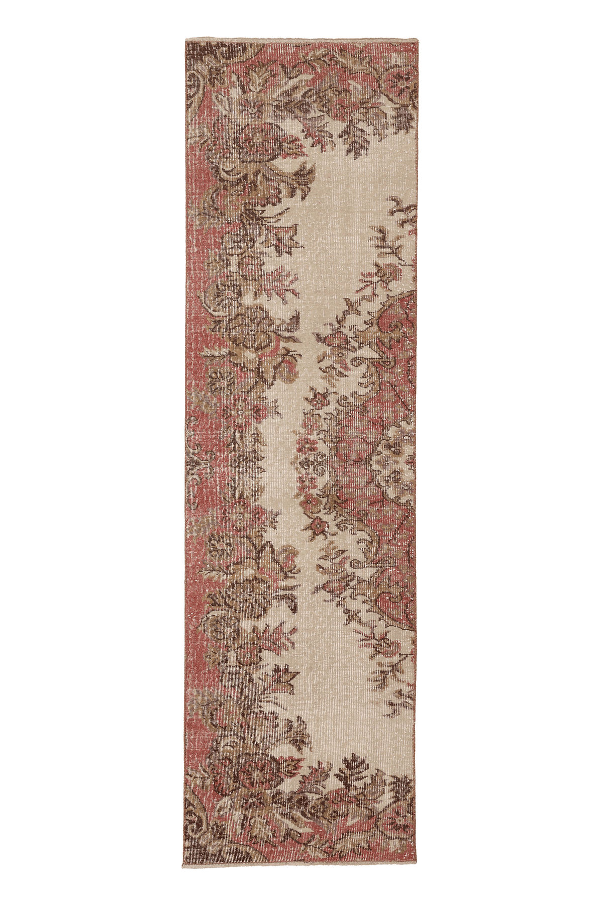 Vintage Isparta Turkish Runner Rug 2x8 ft — Beige & Red Floral