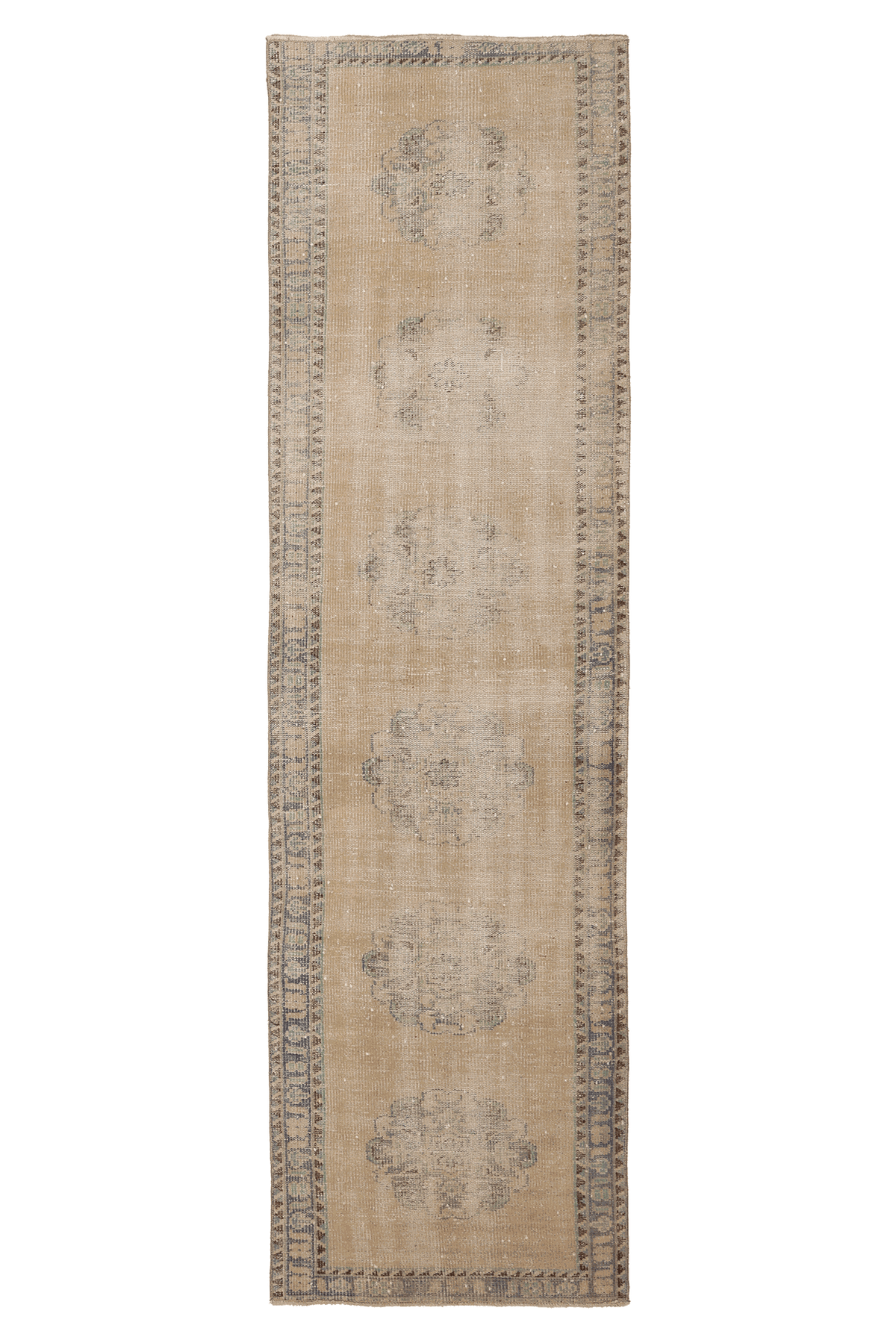 Vintage Manisa Turkish Runner Rug 3x10 ft — Beige & Brown Floral