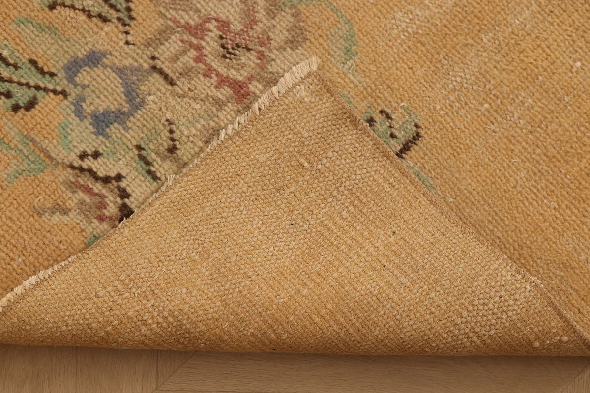 Vintage Isparta Turkish Runner Rug 3x10 ft — Beige & Brown Floral