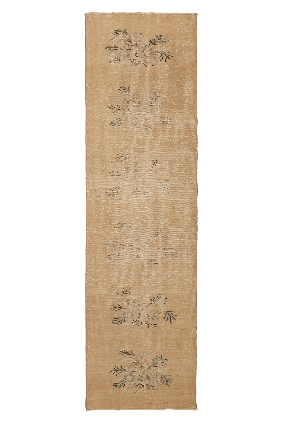 Vintage Isparta Turkish Runner Rug 3x10 ft — Beige & Brown Floral