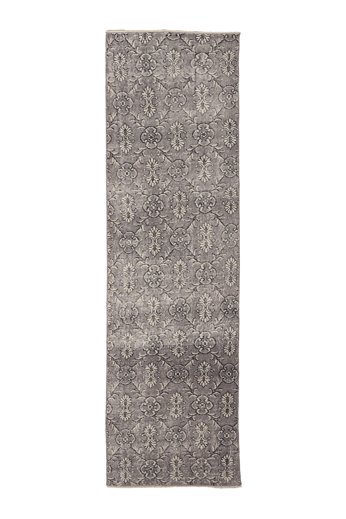 Vintage Isparta Turkish Runner Rug 2x8 ft — Gray & Beige Floral