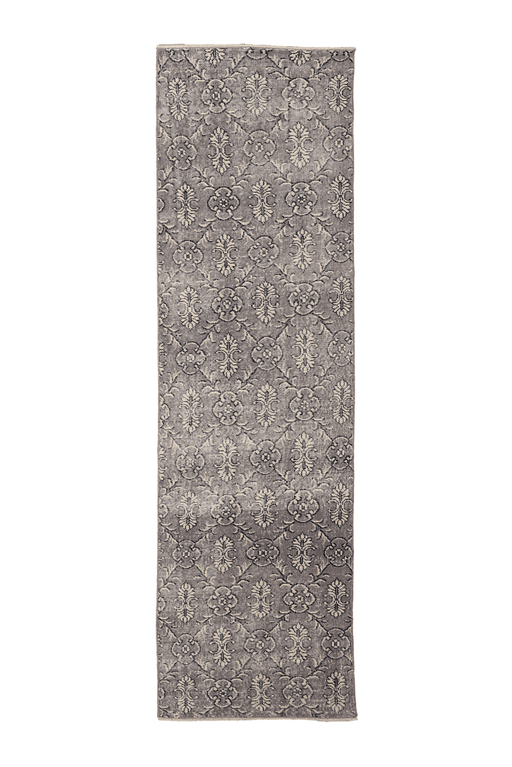 Vintage Isparta Turkish Runner Rug 2x8 ft — Gray & Beige Floral