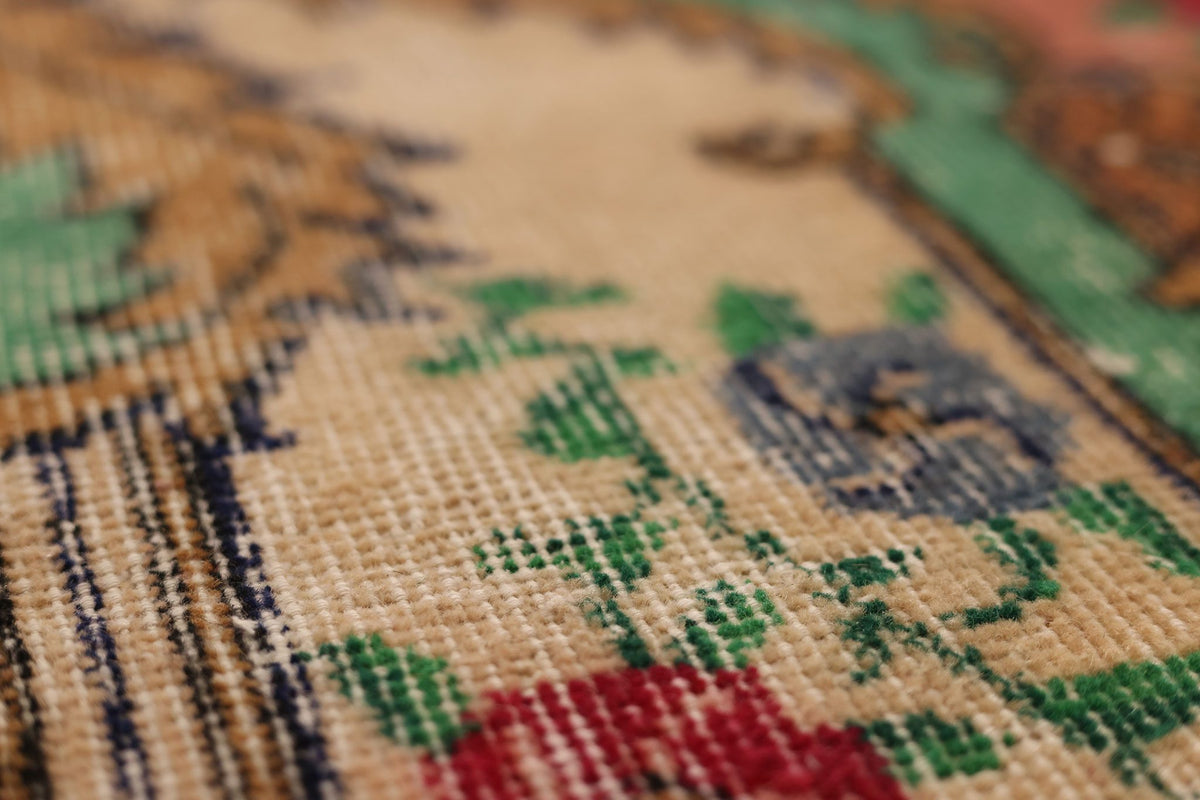 Vintage Isparta Turkish Runner Rug 2x9 ft — Green & Red Floral