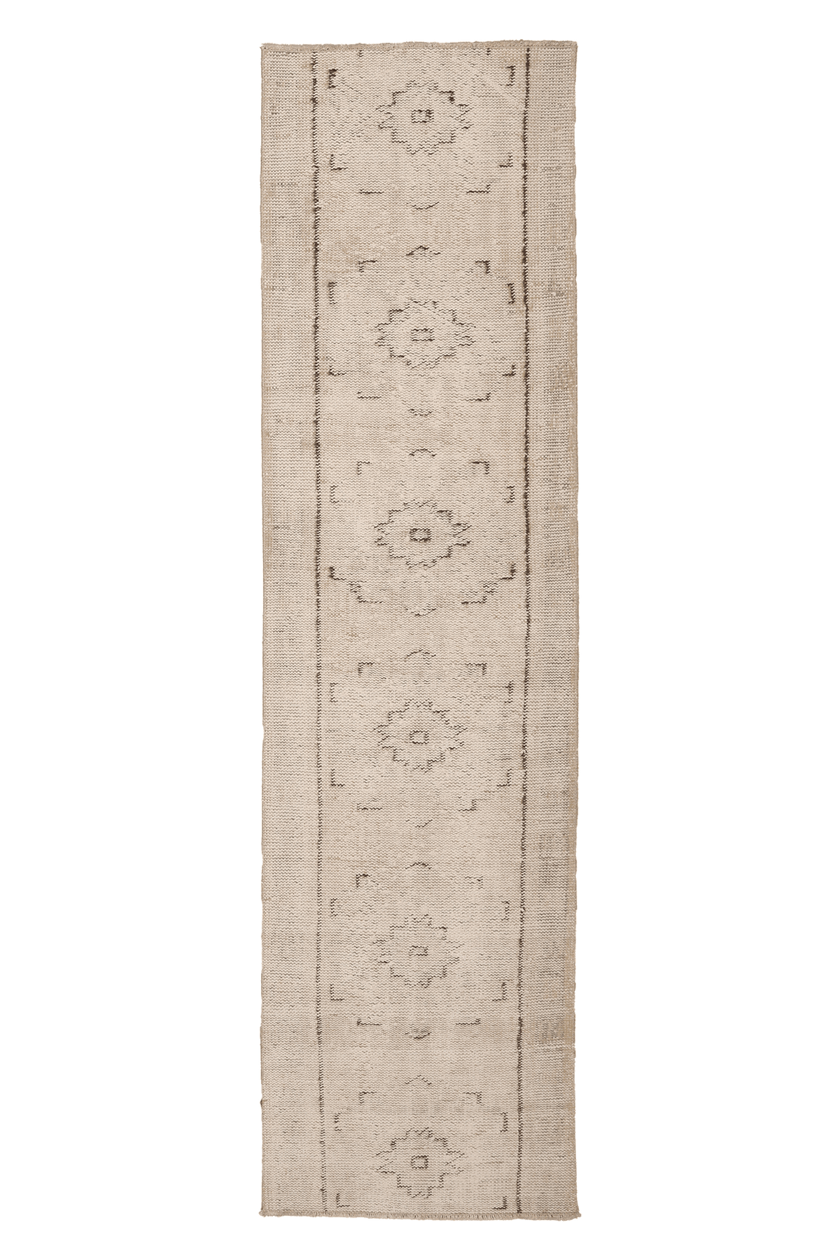Vintage Manisa Turkish Runner Rug 2x9 ft — Beige & Brown Geometric