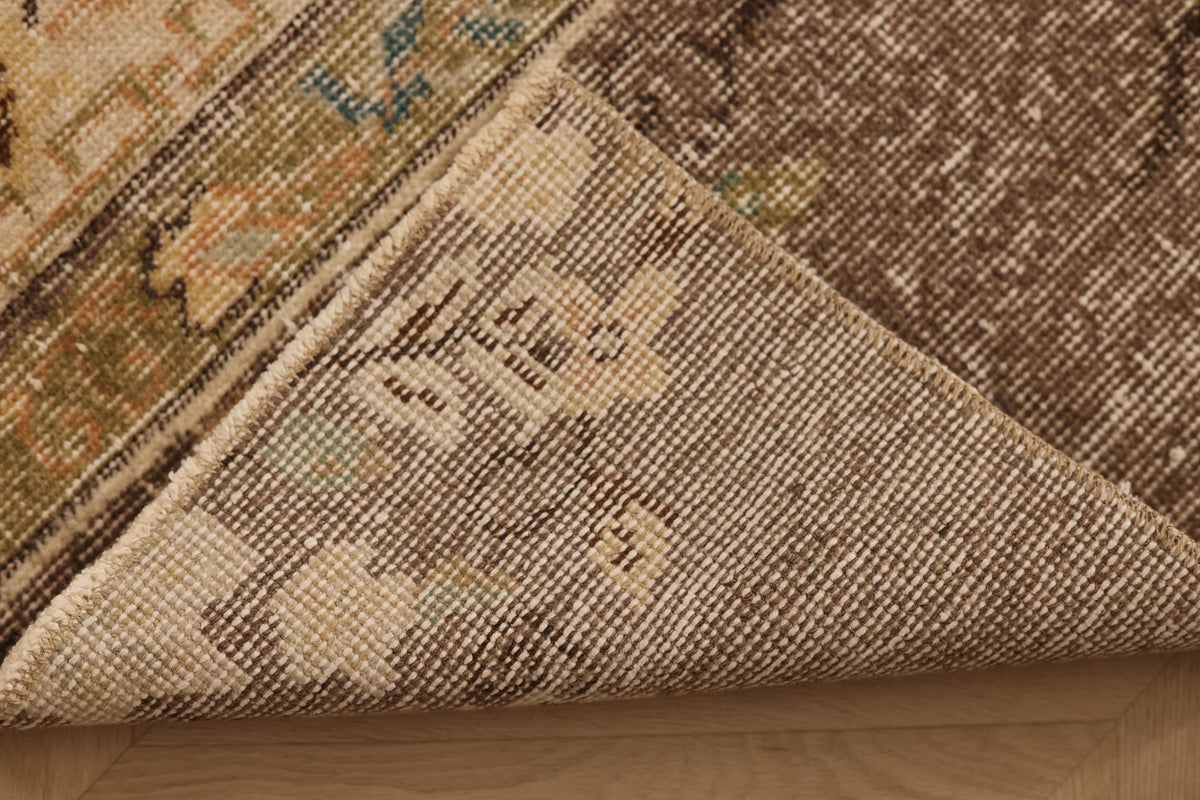 Vintage Isparta Turkish Runner Rug 2x7 ft — Brown & Beige Floral