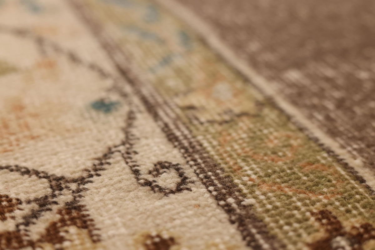 Vintage Isparta Turkish Runner Rug 2x7 ft — Brown & Beige Floral