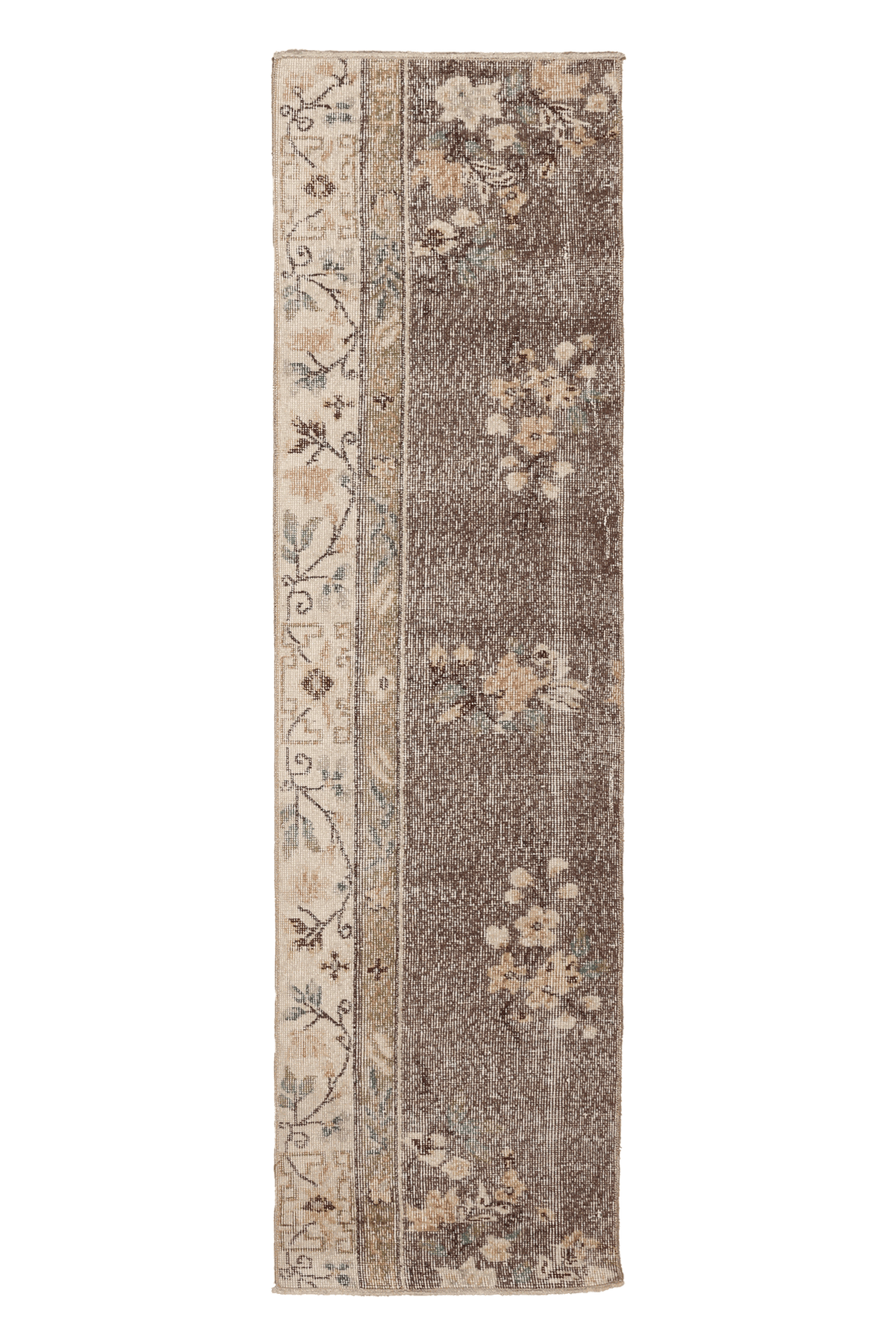 Vintage Isparta Turkish Runner Rug 2x7 ft — Brown & Beige Floral