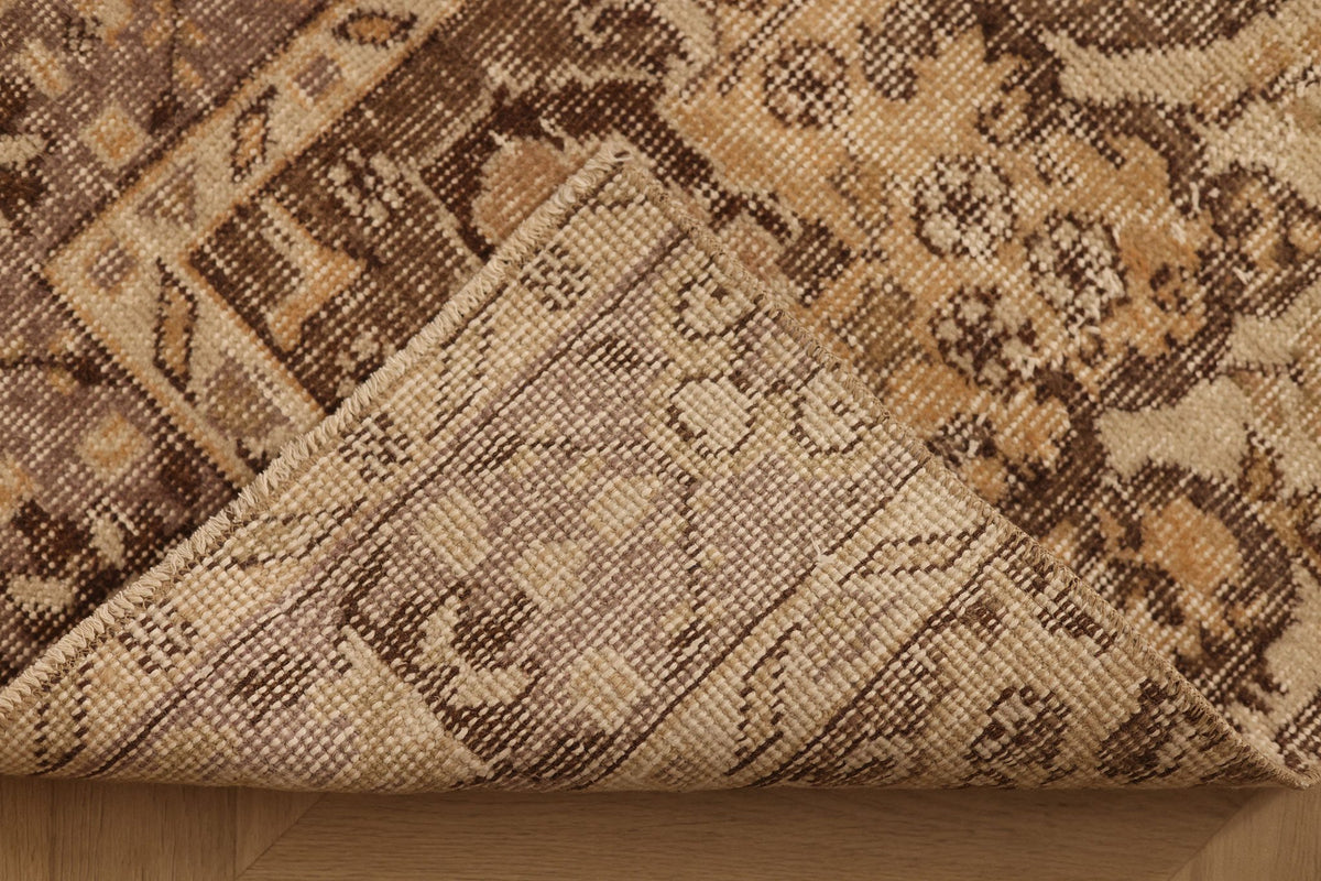 Vintage Isparta Turkish Runner Rug 2x10 ft — Beige & Brown Floral