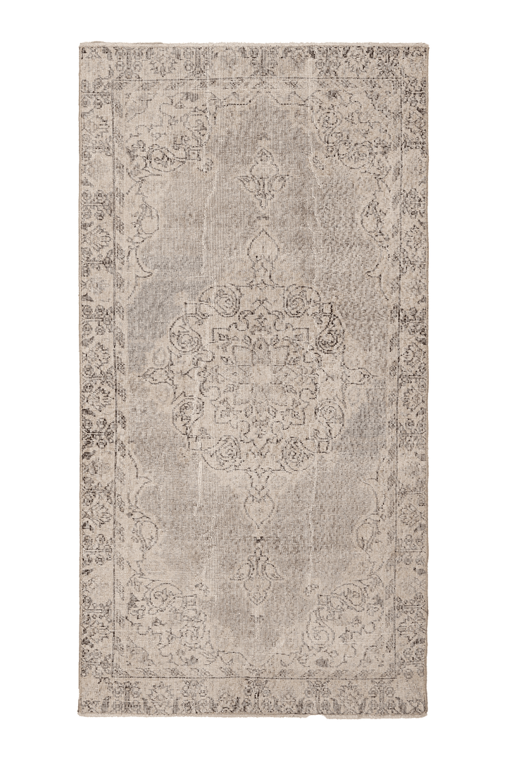 Vintage Isparta Turkish Runner Rug 3x7 ft — Beige & Gray Floral